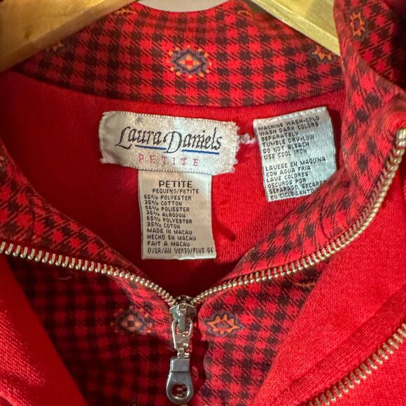 Vintage 90s Laura Daniels Red Plaid Layered Look Half-Zip Sweatshirt - Picture 4 of 5